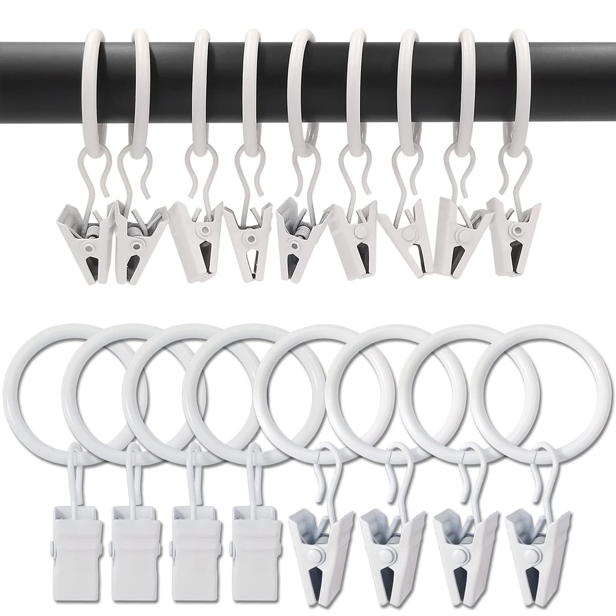 AMZSEVEN metal curtain rings with clips; close-up shows sturdy build for smooth drape.