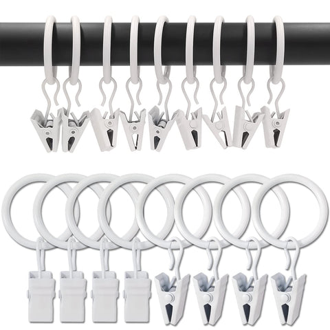 AMZSEVEN metal curtain rings with clips; close-up shows sturdy build for smooth drape.