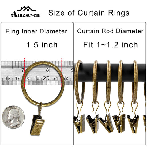 AMZSEVEN metal curtain rings with clips, polished bronze finish resists snagging