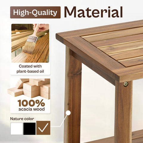 AN68 Acacia wood end table with rectangular shape, perfect for living spaces.