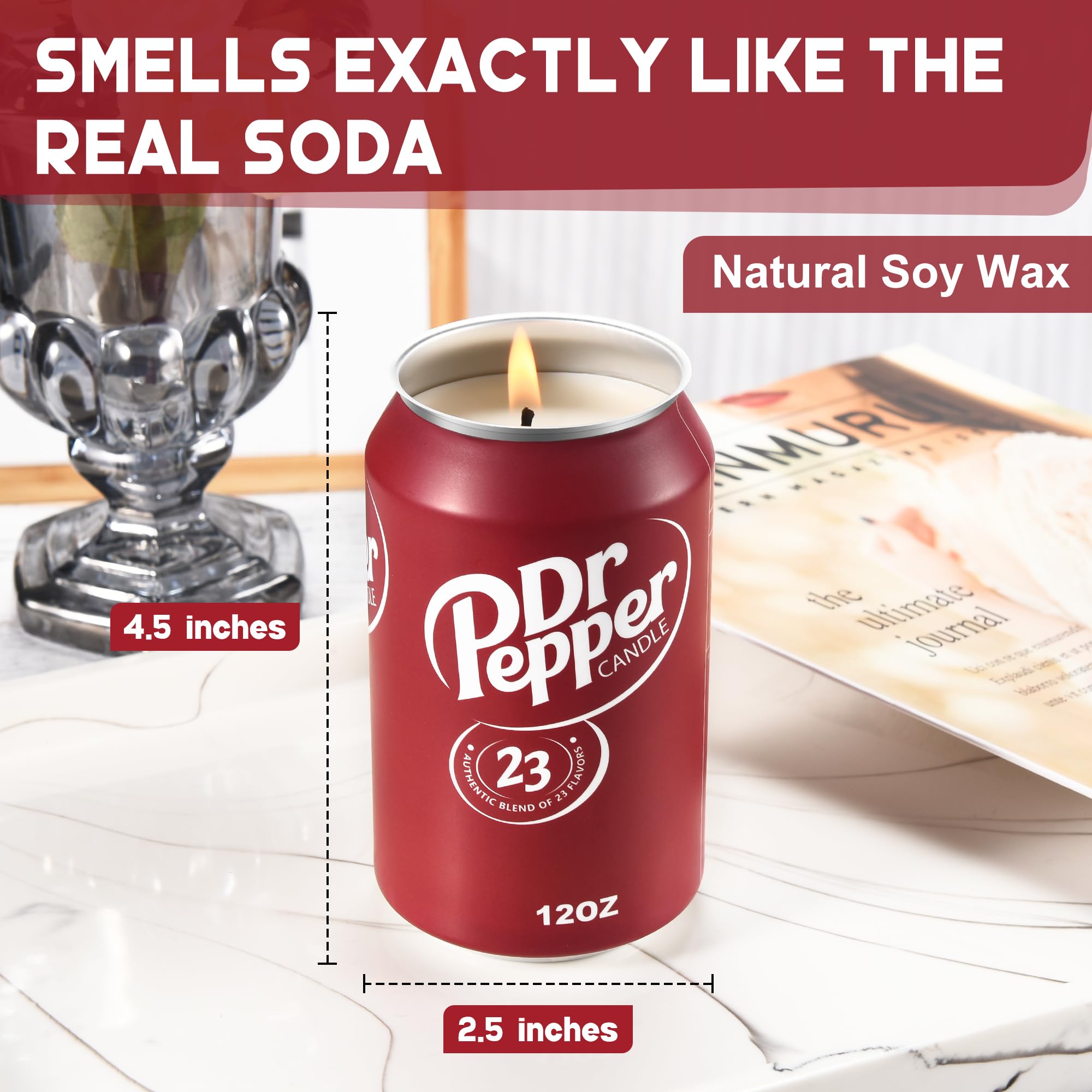 Close-up of the Doctor Pepper Candle cherry note for cozy ambience
