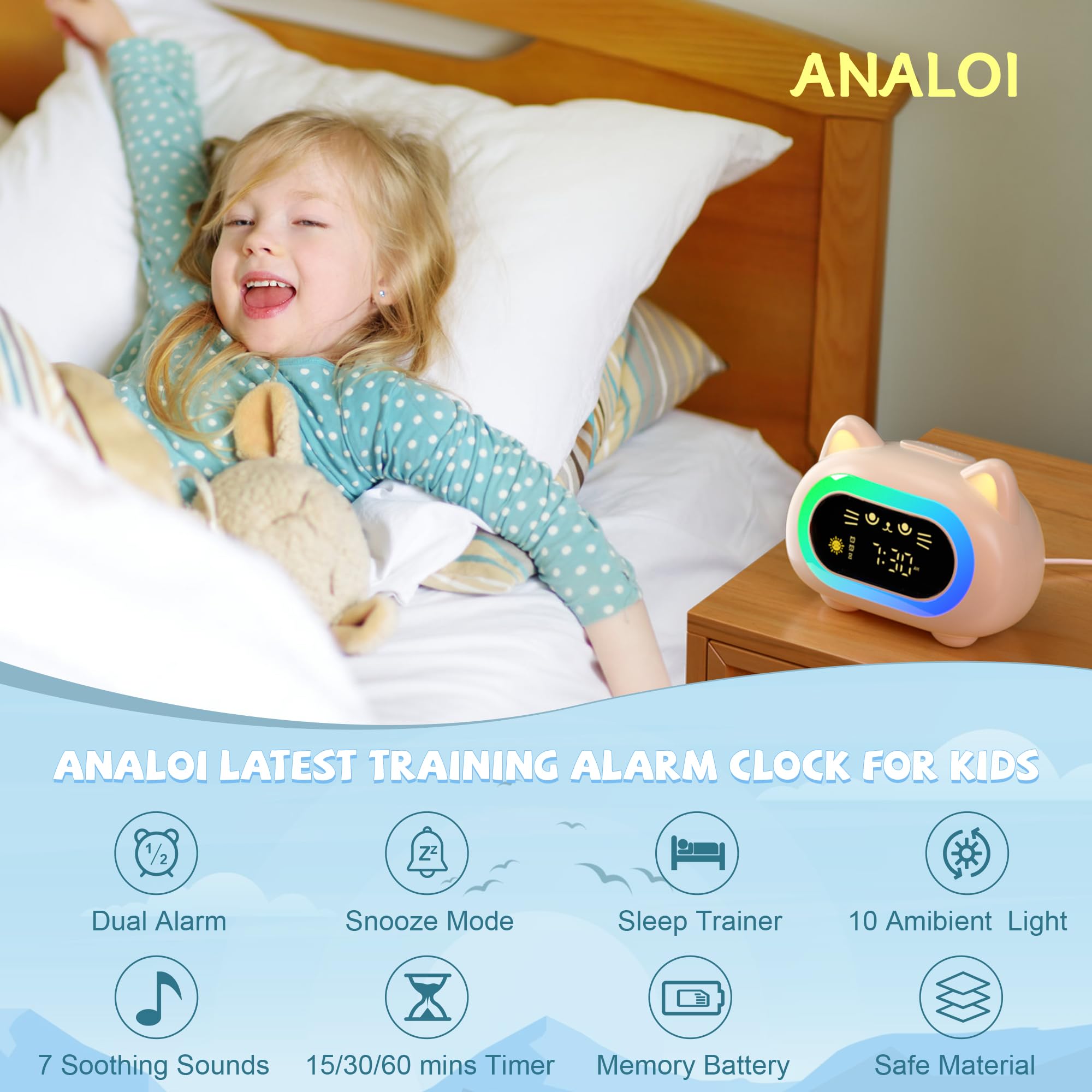 ANALOI night light with ten modes provides a comforting bedtime atmosphere.