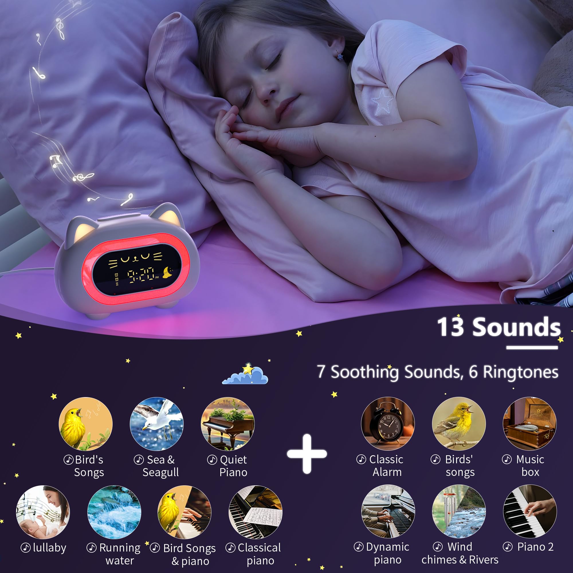 ANALOI dual-alarm clock helps manage school mornings and bedtimes.