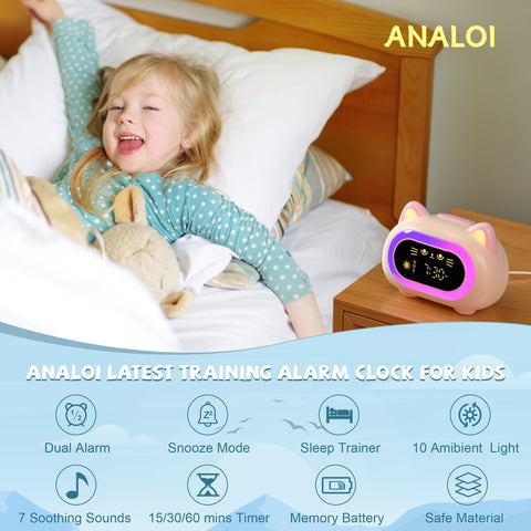 ANALOI kids alarm clock showing sleep-training visual cues