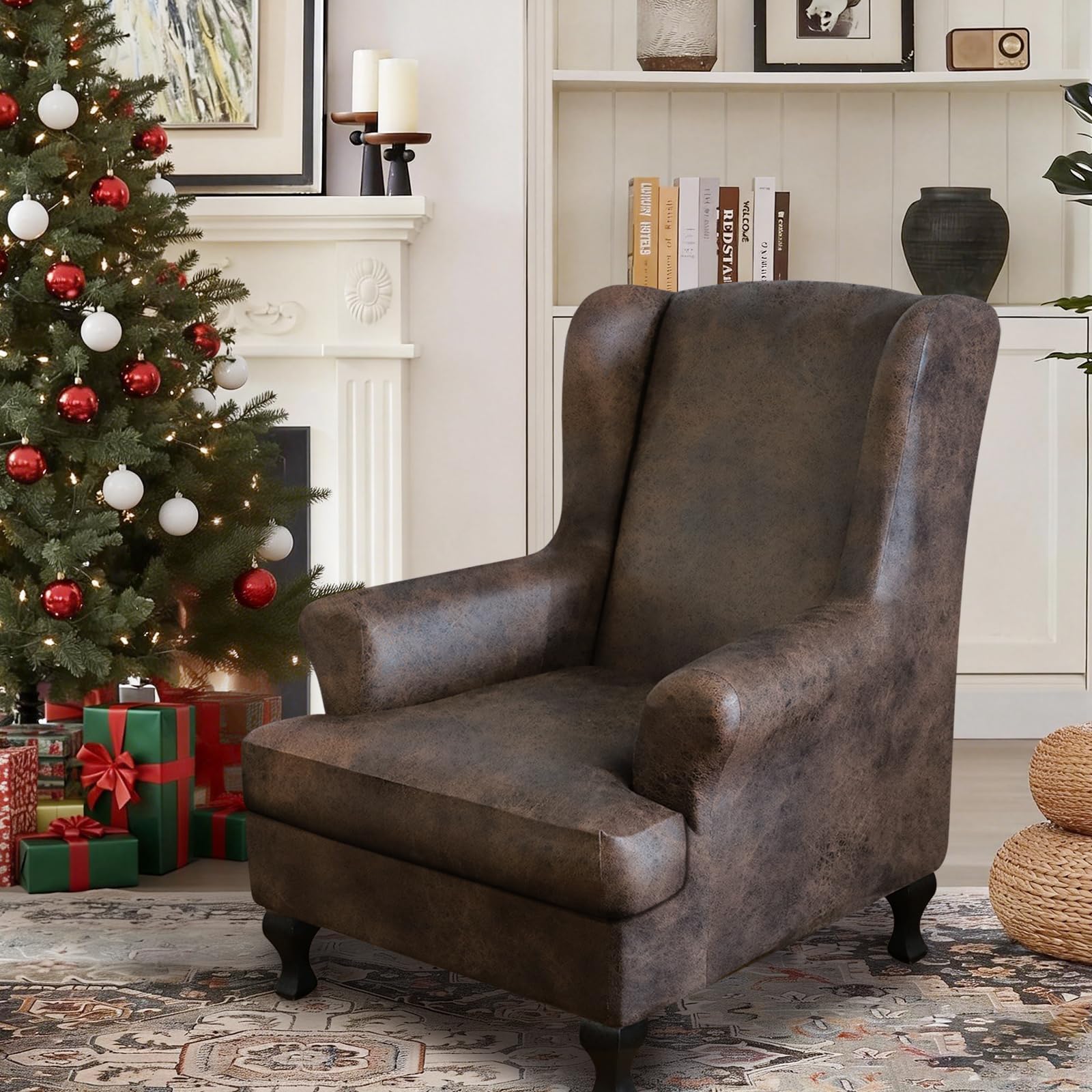 Brown 2 leather-like texture adds warm living room style