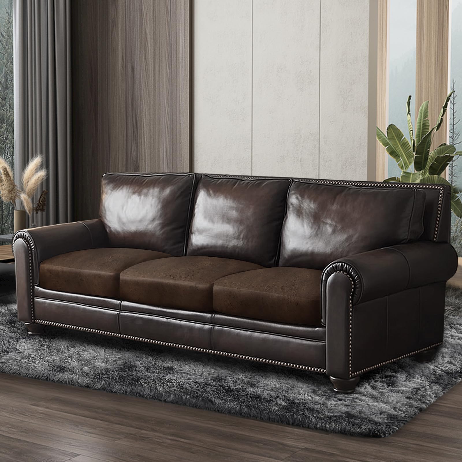 ANARACHON brown leather-look covers enhance sectional style.
