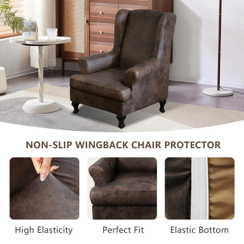 Elastic-bottom design secures wingback chair slipcover in place