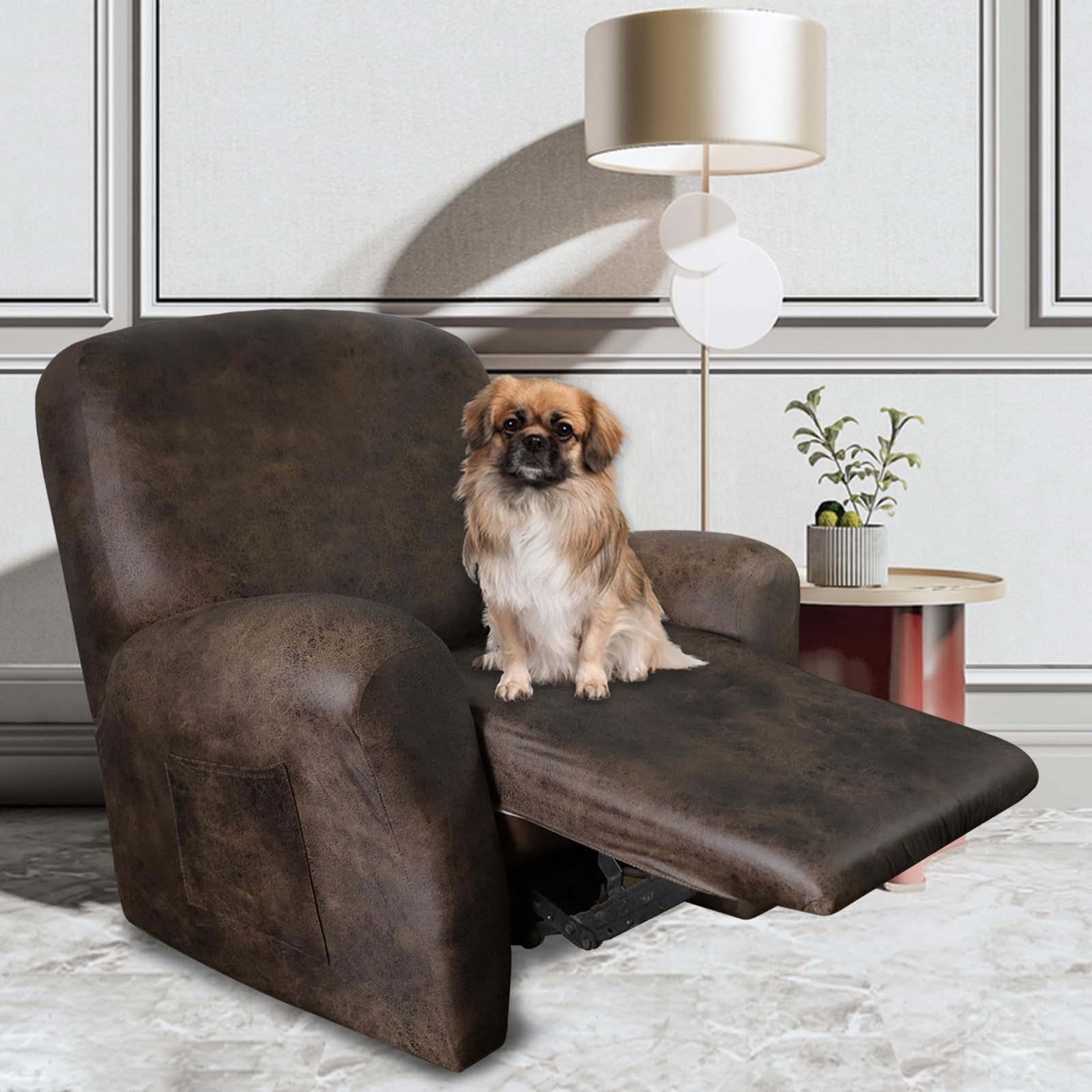 ANARACHON dark brown leather-like recliner cover shown on chair.
