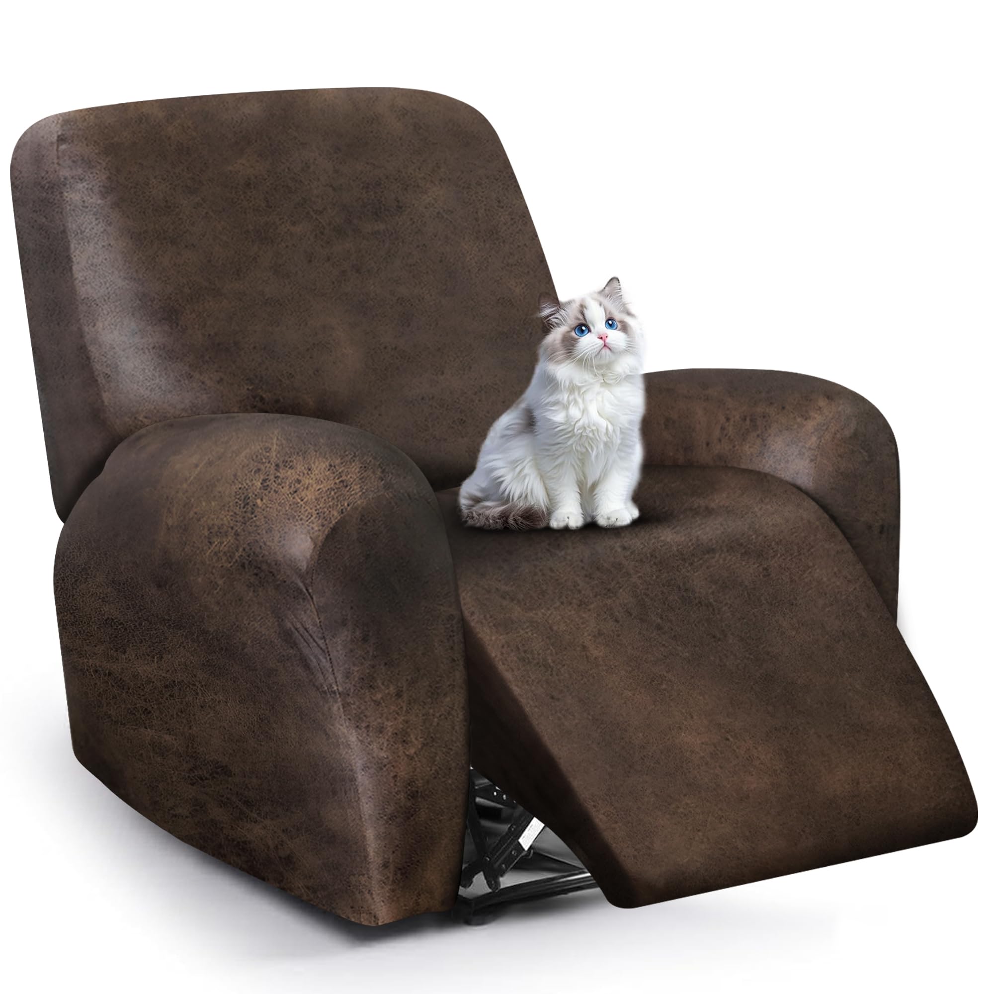ANARACHON leather-look recliner cover backrest close-up showing snug fit and protection.