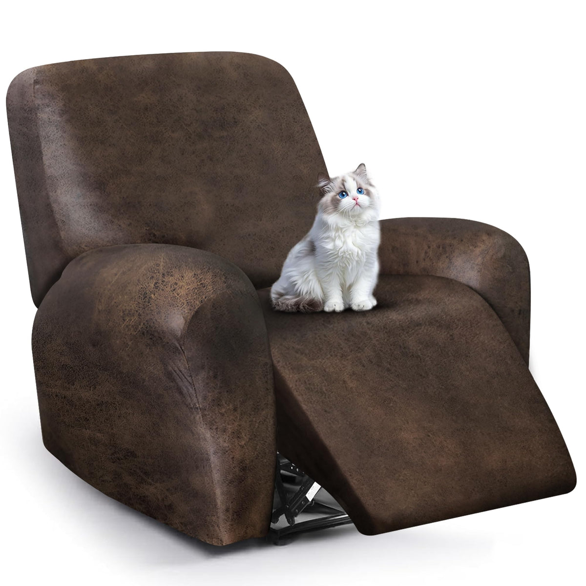 ANARACHON leather-look recliner cover backrest close-up showing snug fit and protection.