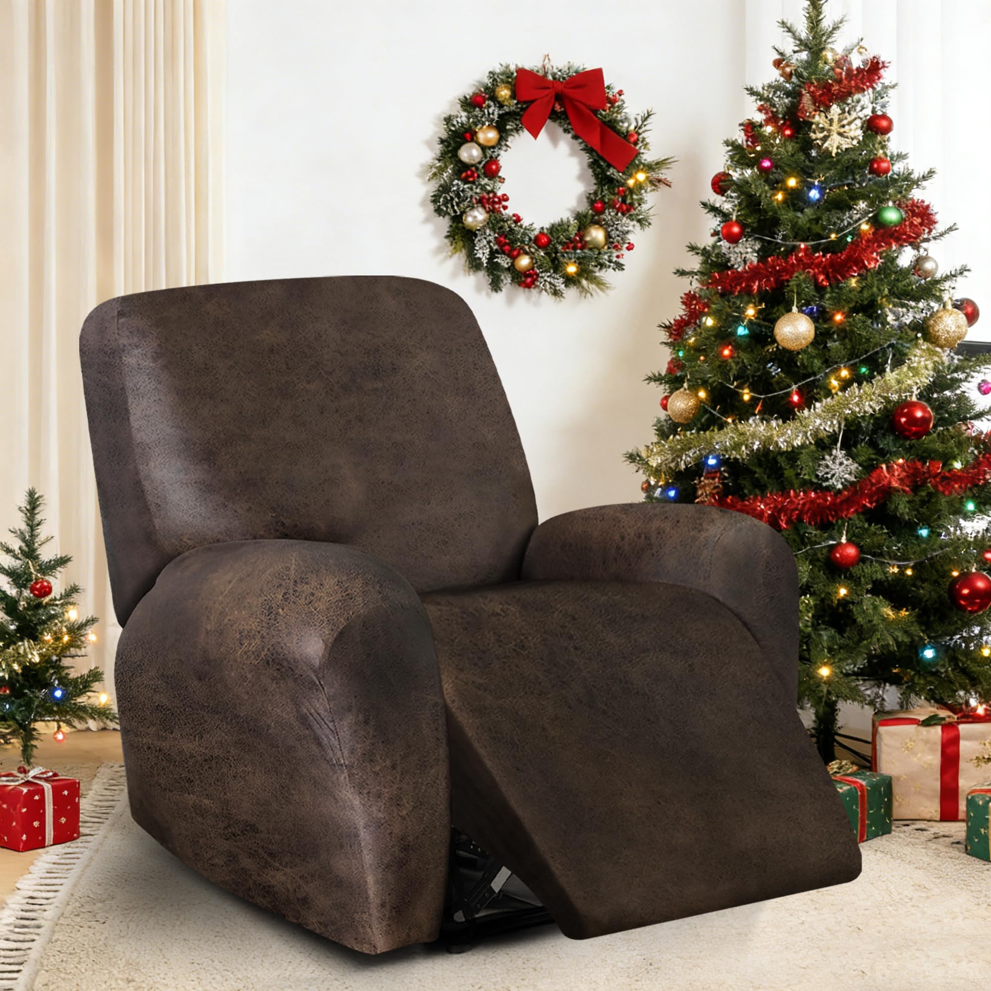 ANARACHON leather-look recliner cover footrest area demonstrates secure fit and spill protection.