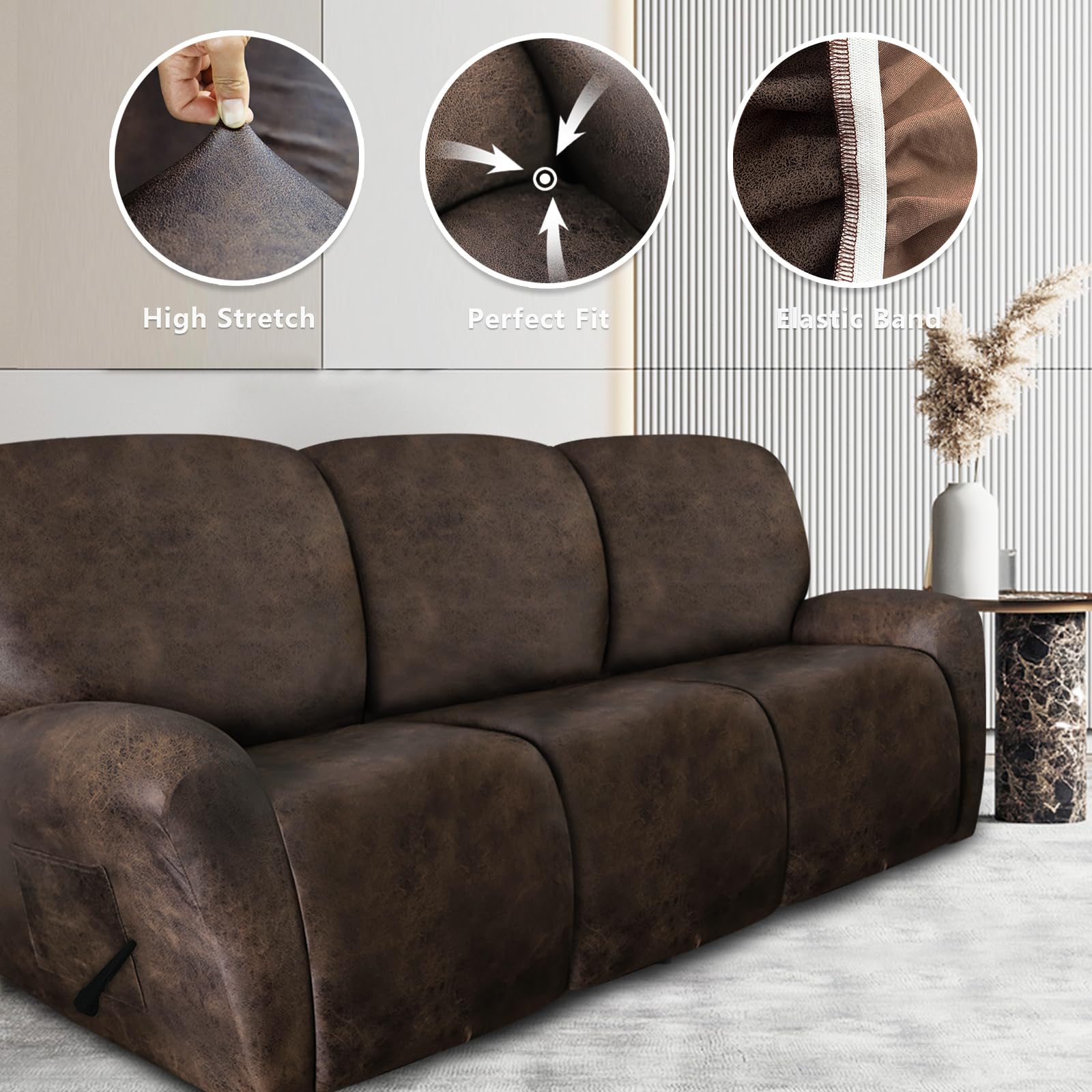 ANARACHON leather-look recliner cover packaging shows an easy 8-piece kit