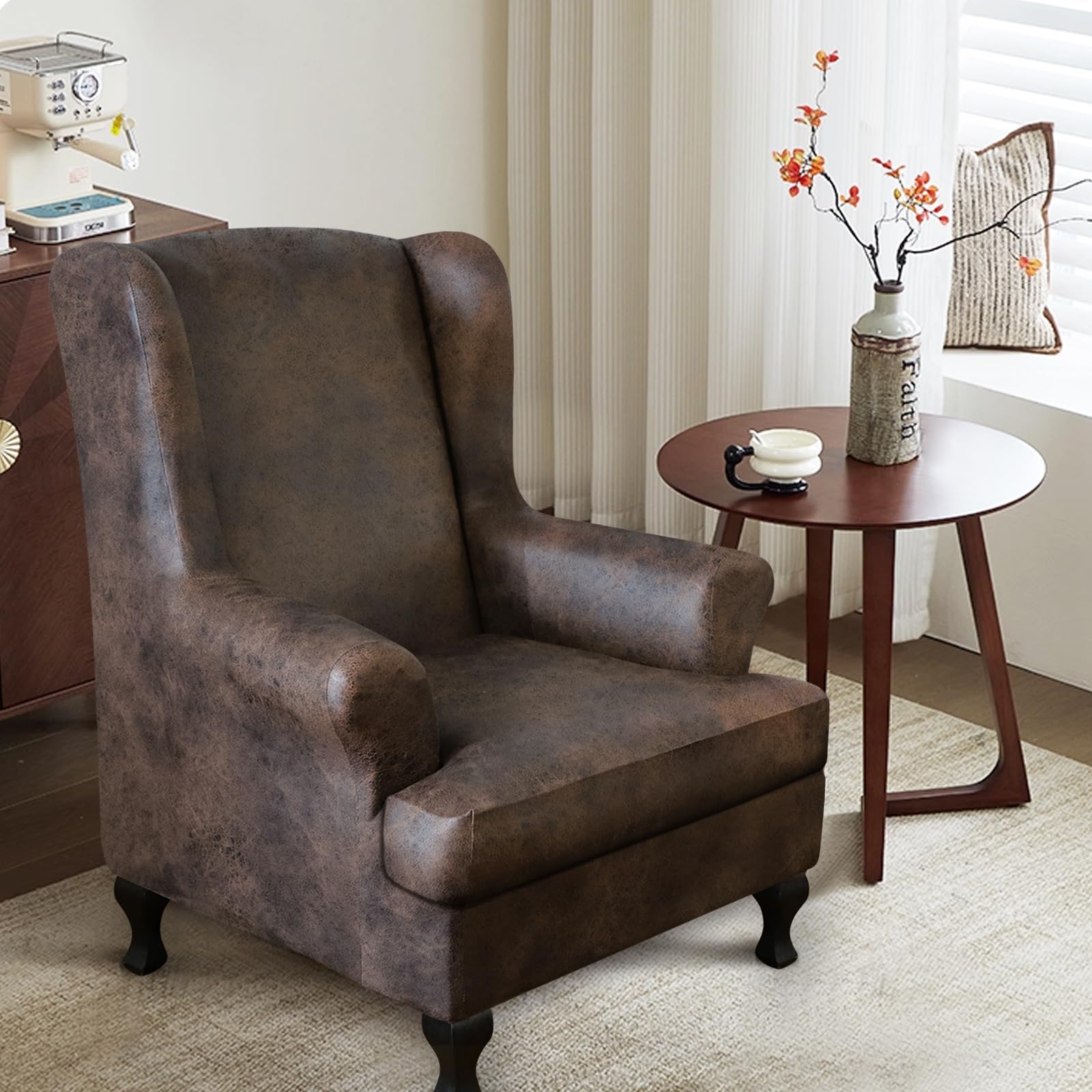 ANARACHON leather-look wingback cushion cover with soft stretch fabric