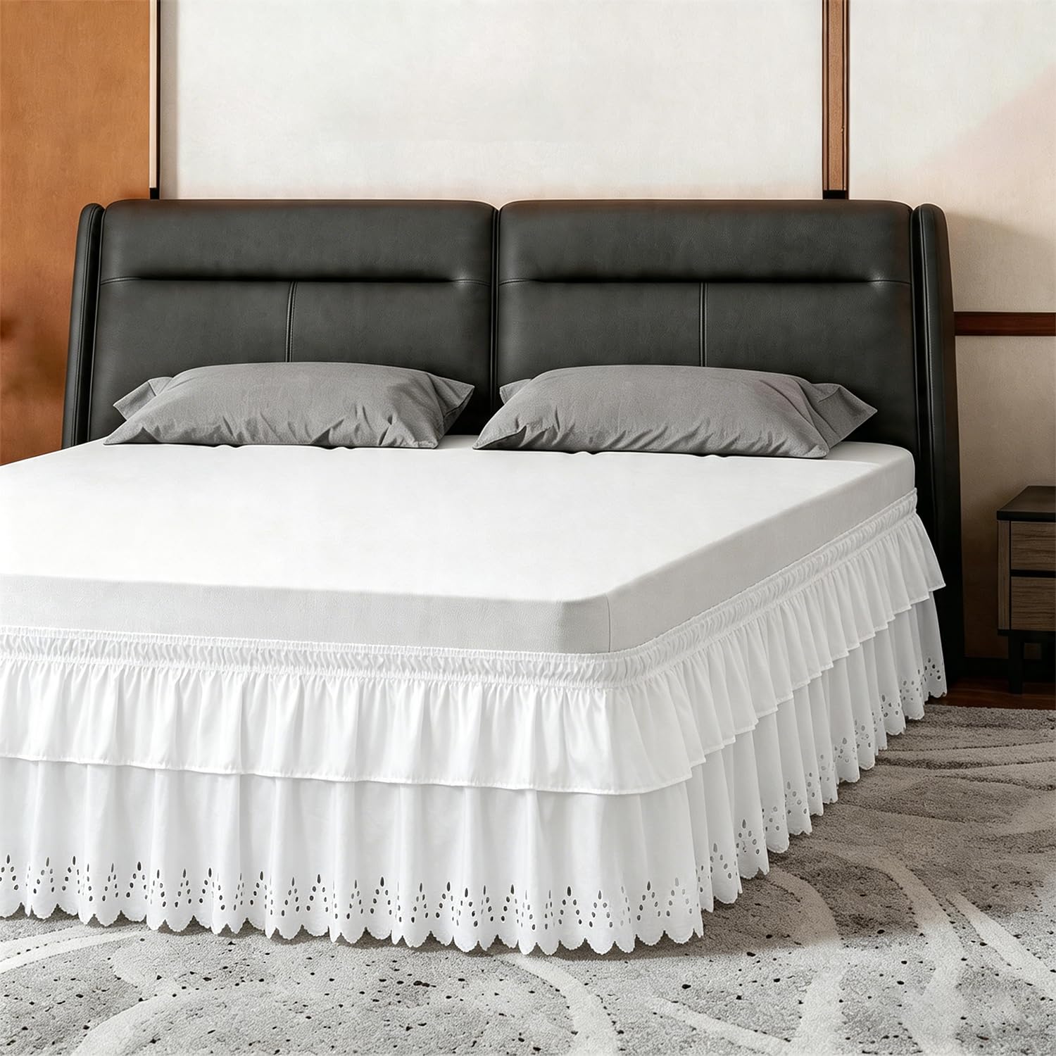 ANARACHON Queen Bed Skirt with wrap-around elastic for a secure, easy fit