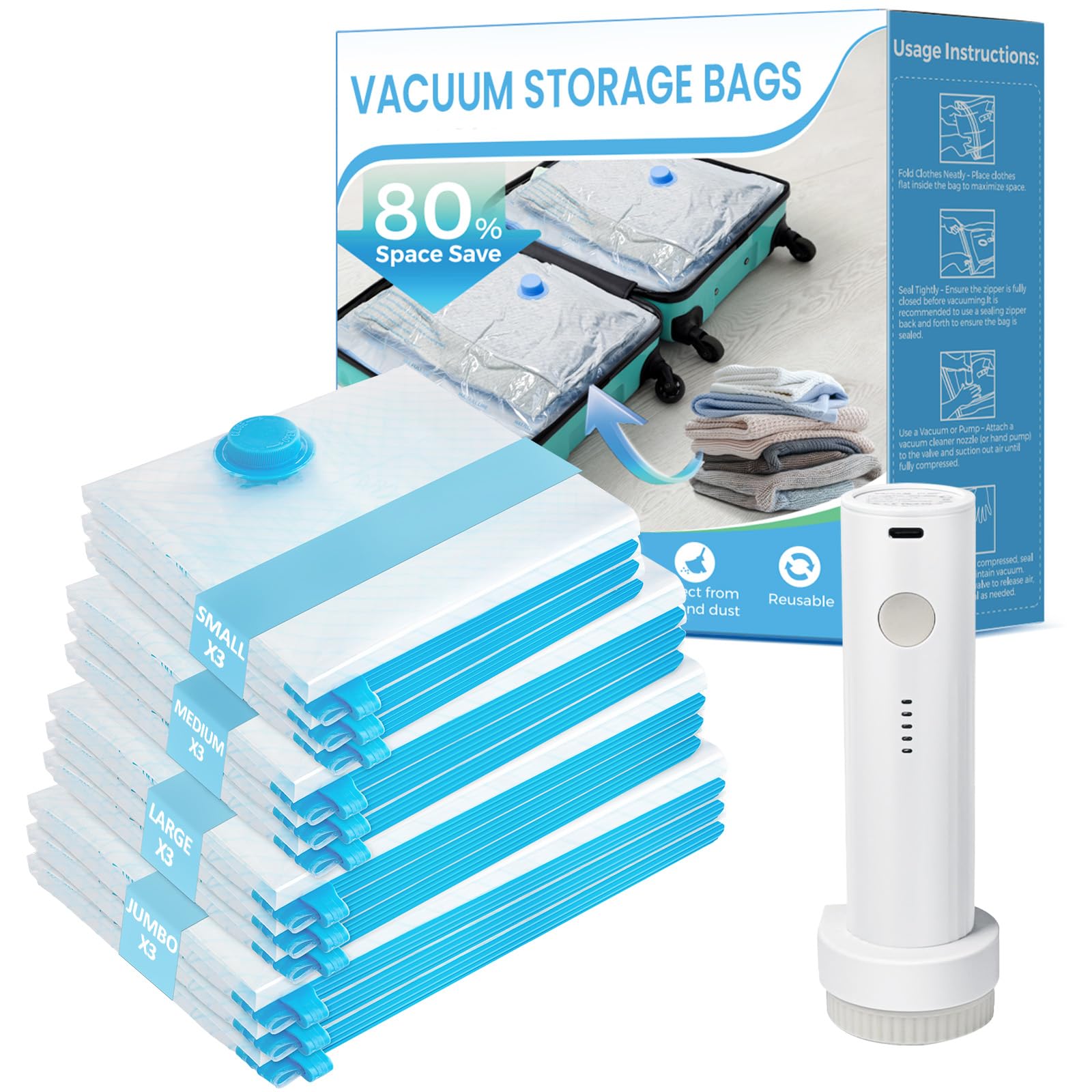 ANBIUX vacuum seal bags show travel pack sizes for efficient luggage use