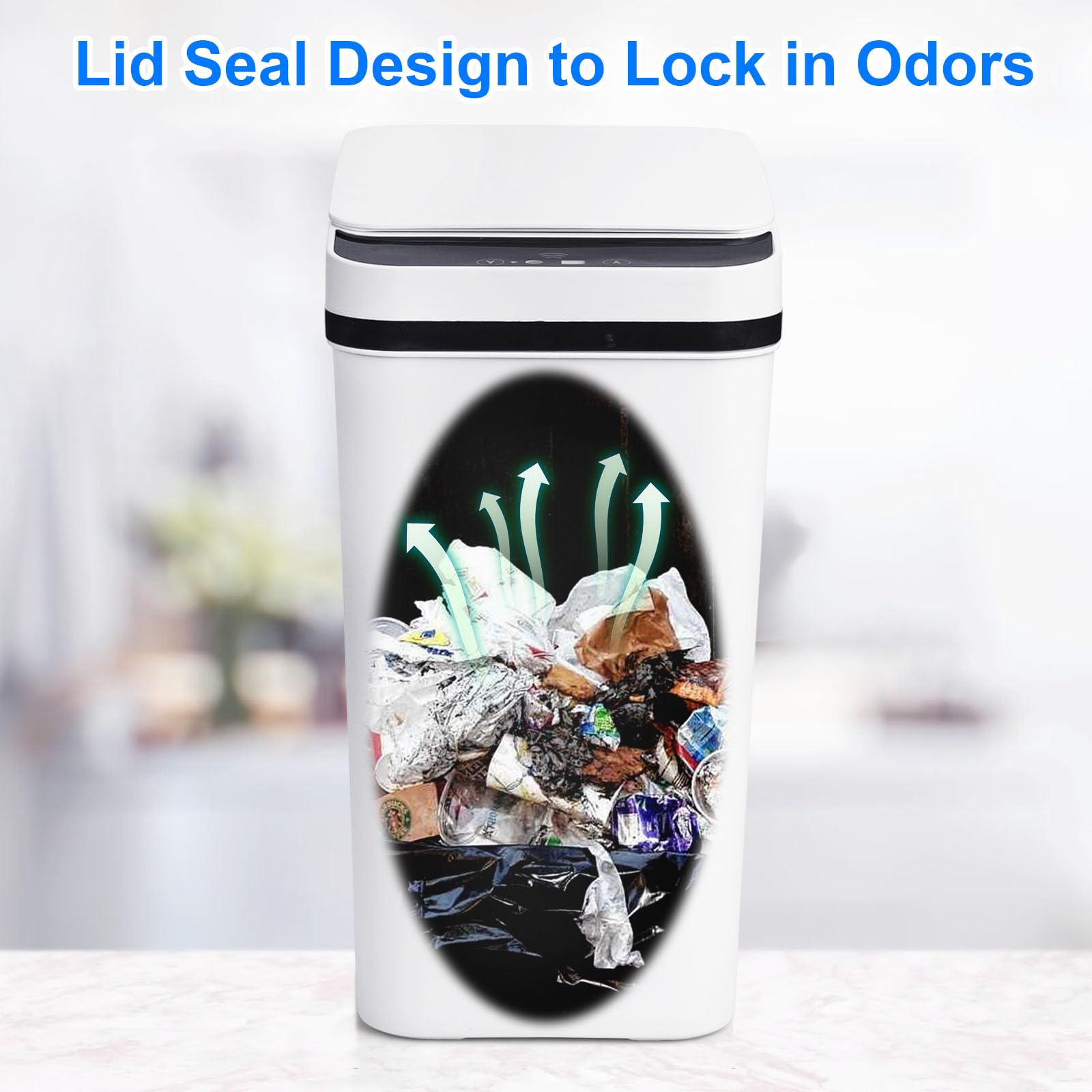 Anborry motion sensor trash can detects distance for quick waste toss.