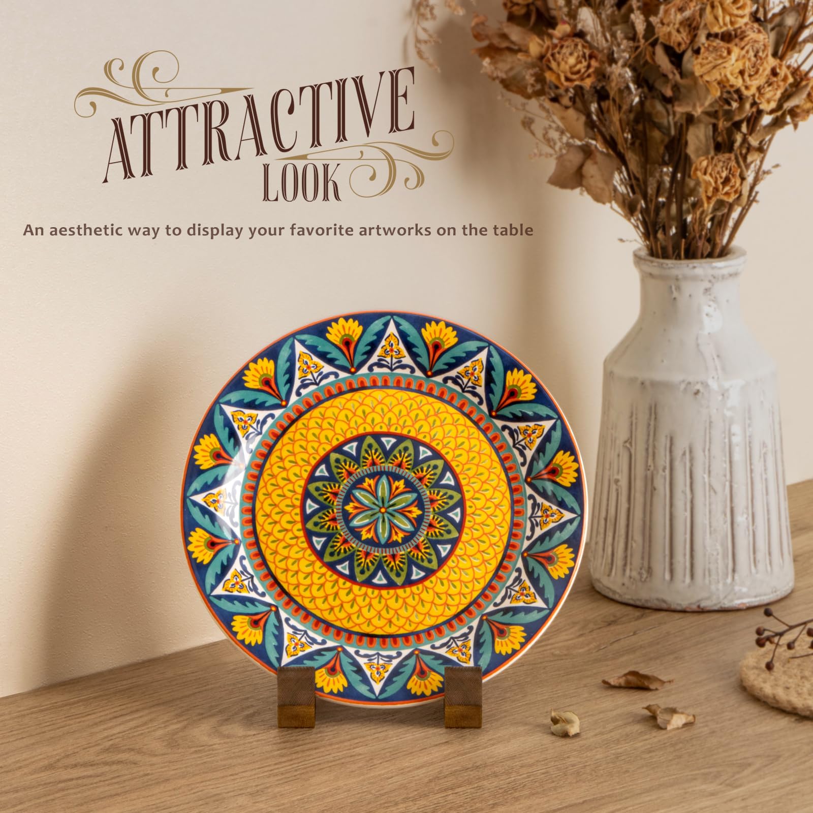 ANBOXIT plate display stand pine wood texture highlighting rustic charm for shelves