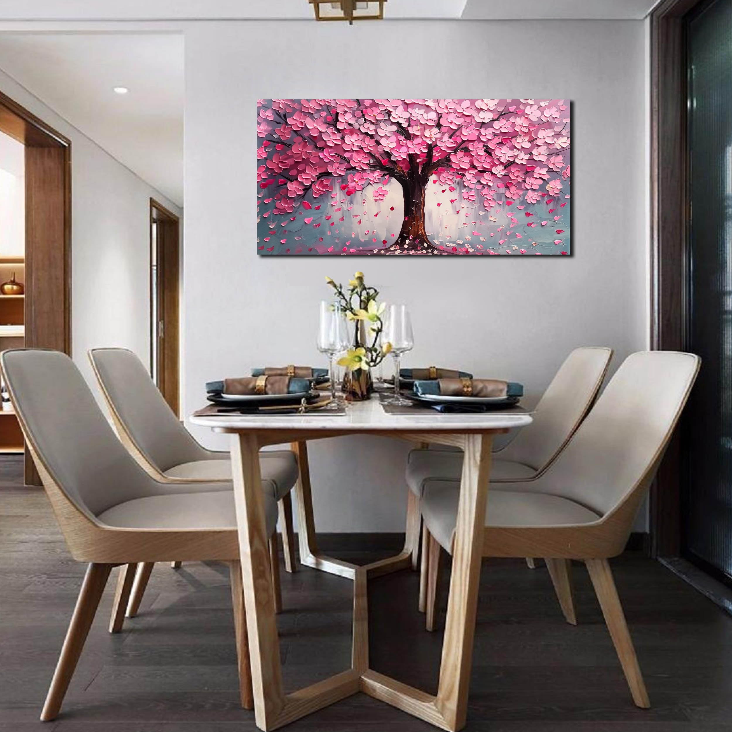 ANCXWOTER Bedroom wall art in pink-grey tones for a relaxing mood.