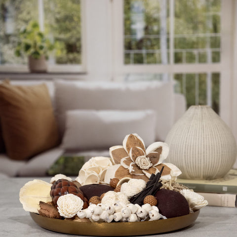Andaluca botanicals and preserved flowers enrich texture and color.