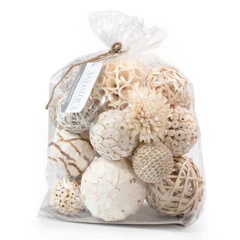ANDALUCA large decorative balls in natural white enhance bowls with subtle texture.