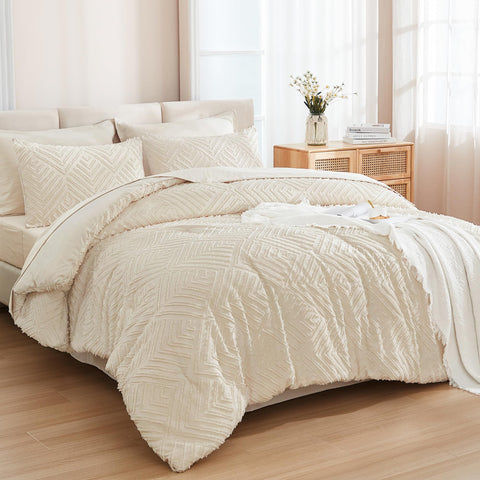 Andency bed-in-a-bag king beige comforter close-up highlighting soft texture and warmth.