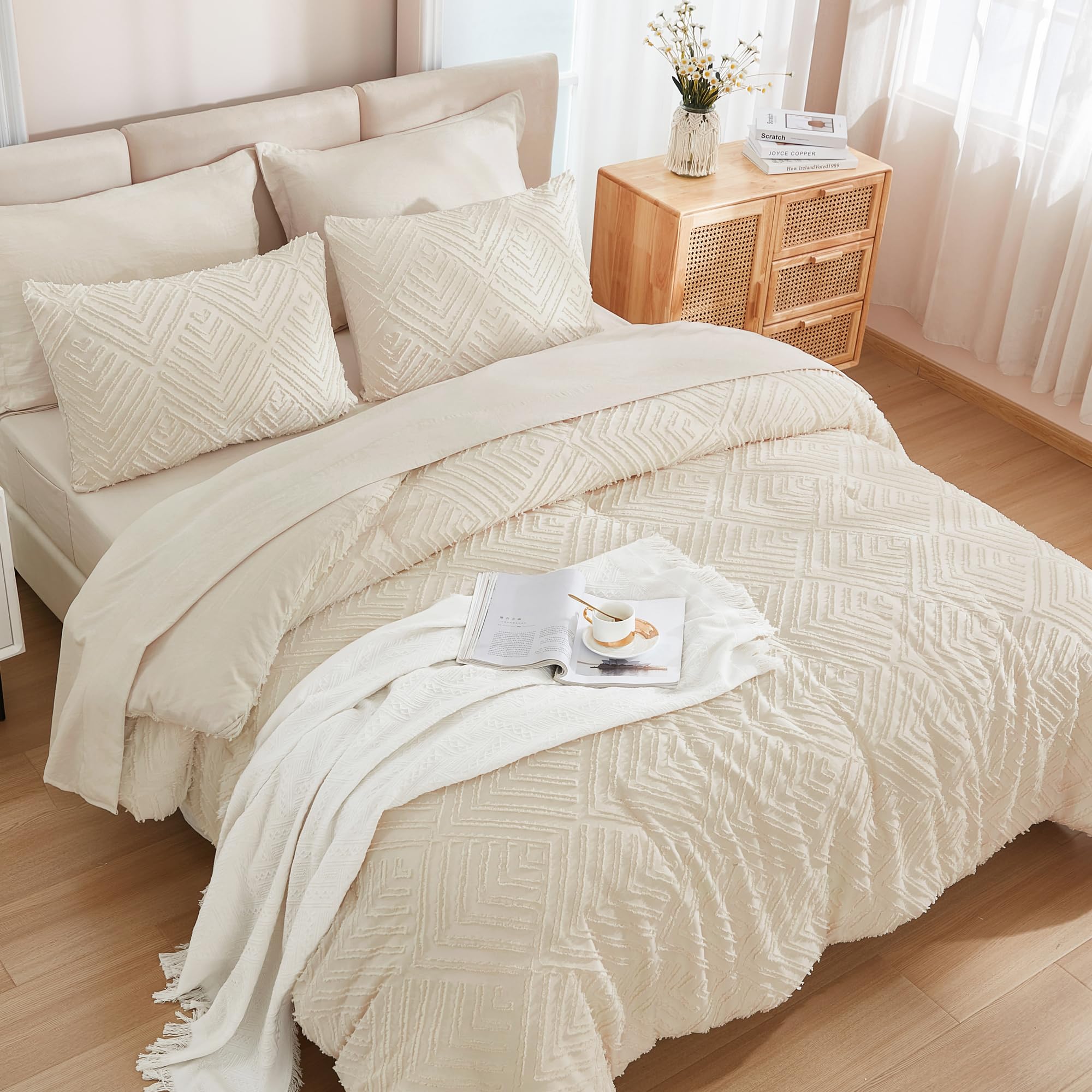 Andency bed-in-a-bag king beige pillowcases close-up for smooth sleep.