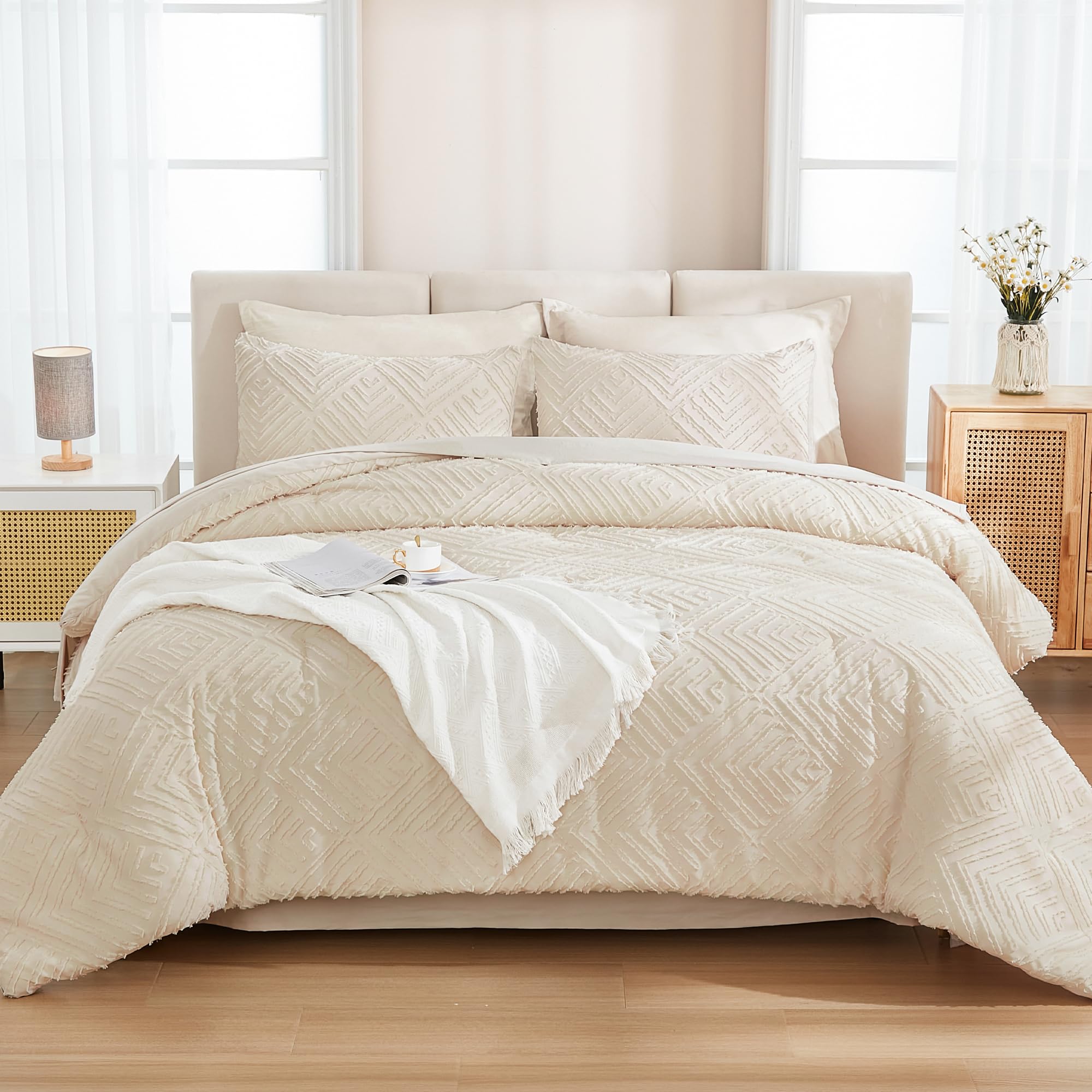 Andency bed-in-a-bag king beige pillowshams tufted detail enhances bedroom style.