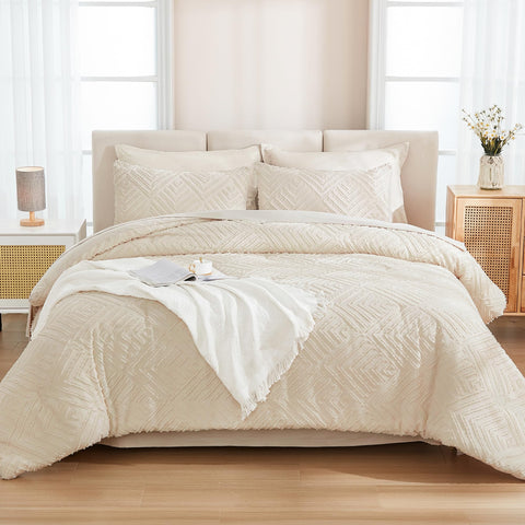 Andency bed-in-a-bag king beige pillowshams tufted detail enhances bedroom style.