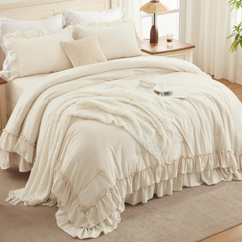 Andency Beige Queen Comforter Set close-up stitching highlighting durable craftsmanship.