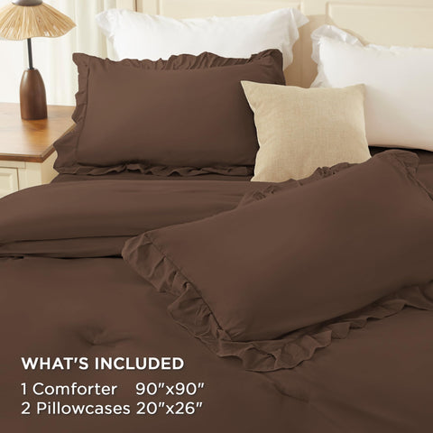Andency brown queen bed-room decor-scene shows versatile shabby chic styling.