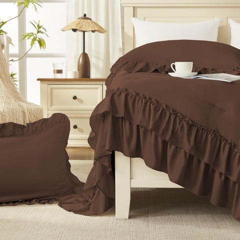 Andency brown queen comforter fabric-closeup shows soft breathable material.