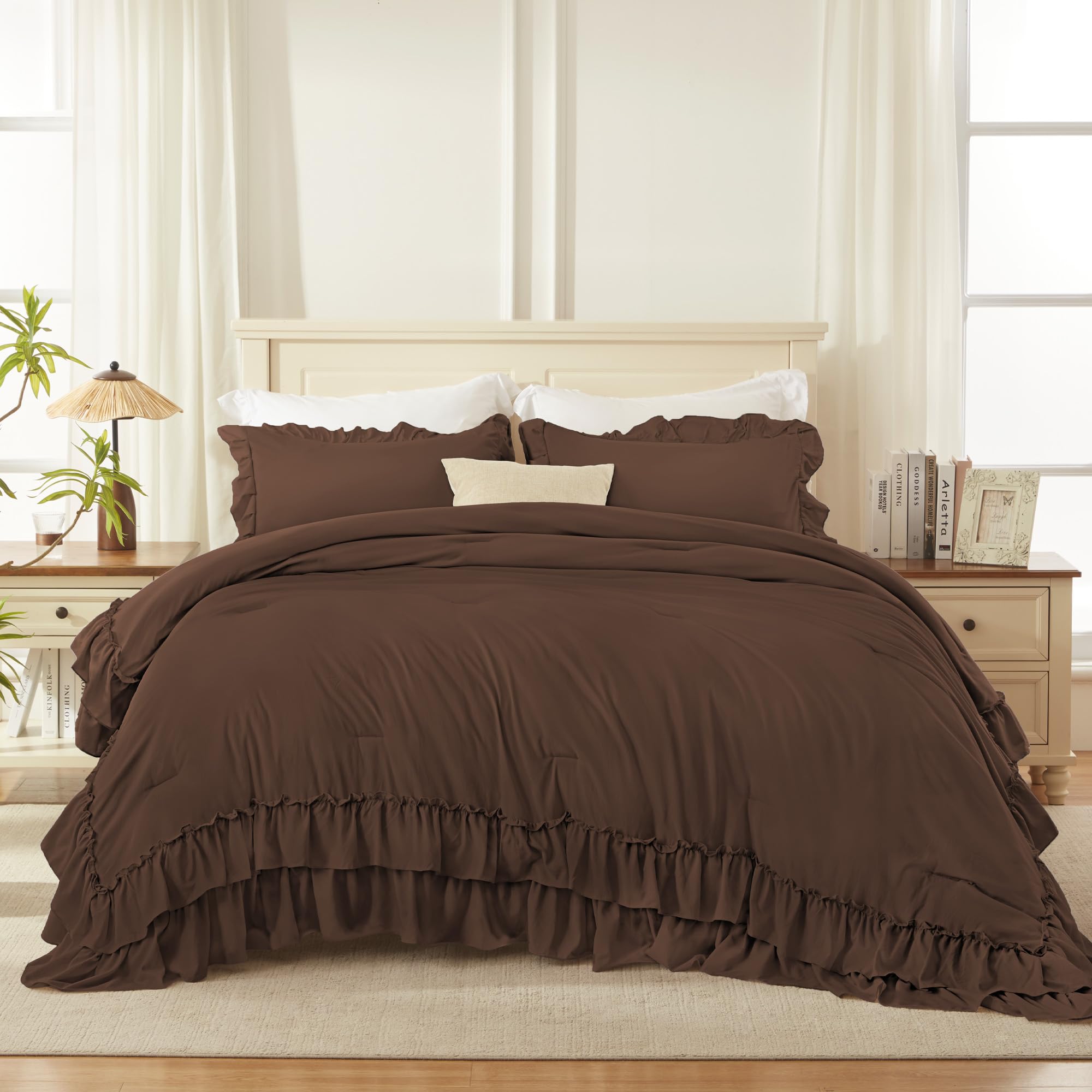 Andency brown queen comforter stitching-detail demonstrates durable craftsmanship.