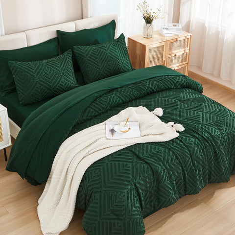 Andency California King bed ensemble full view emphasizes bold emerald hue for vibrant bedroom style