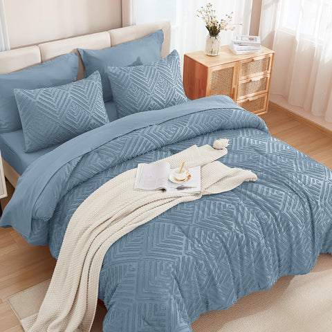 Andency geometric-textured pattern adds modern boho flair to your bed.