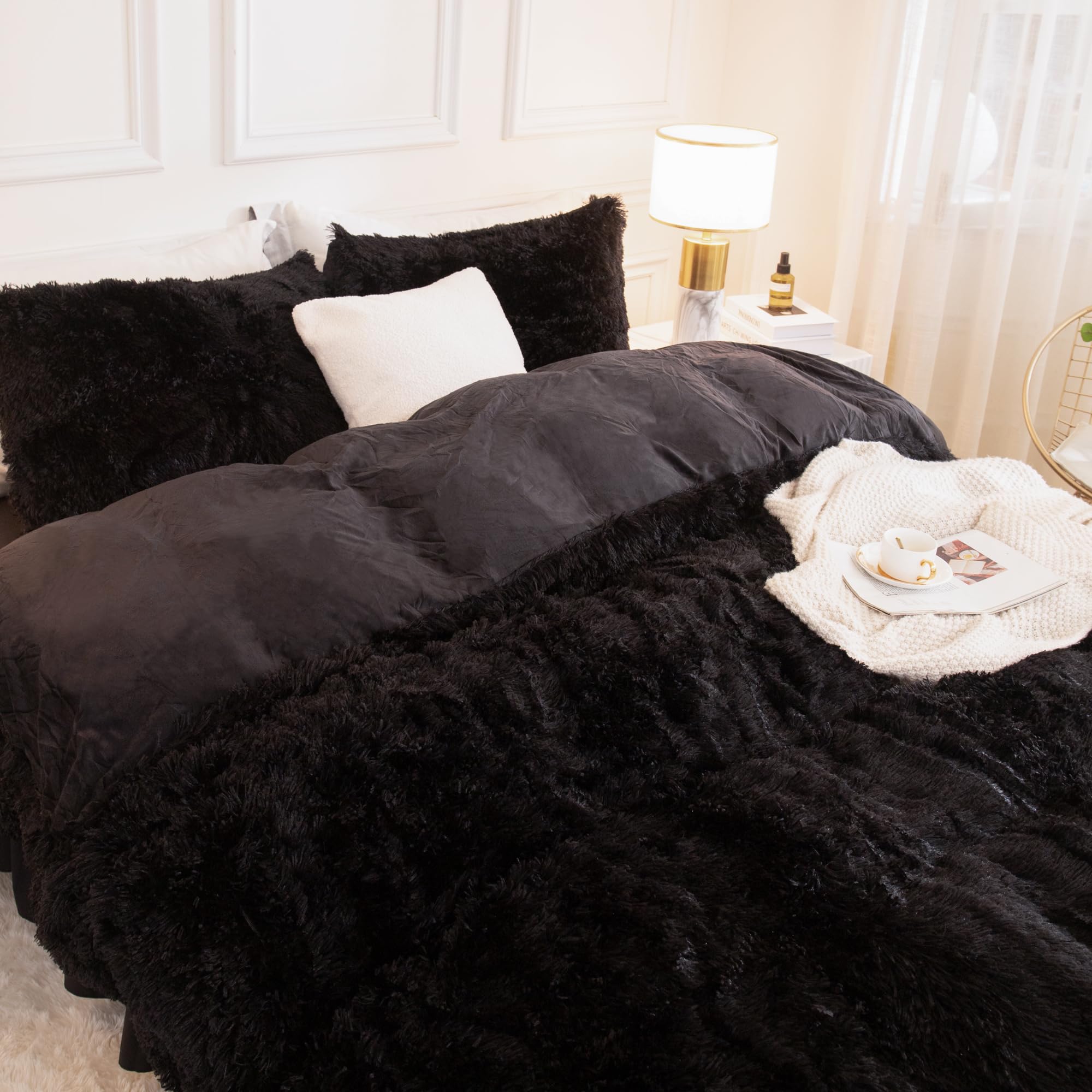 Andency king-size comforter black fluffy texture elevates room style and warmth