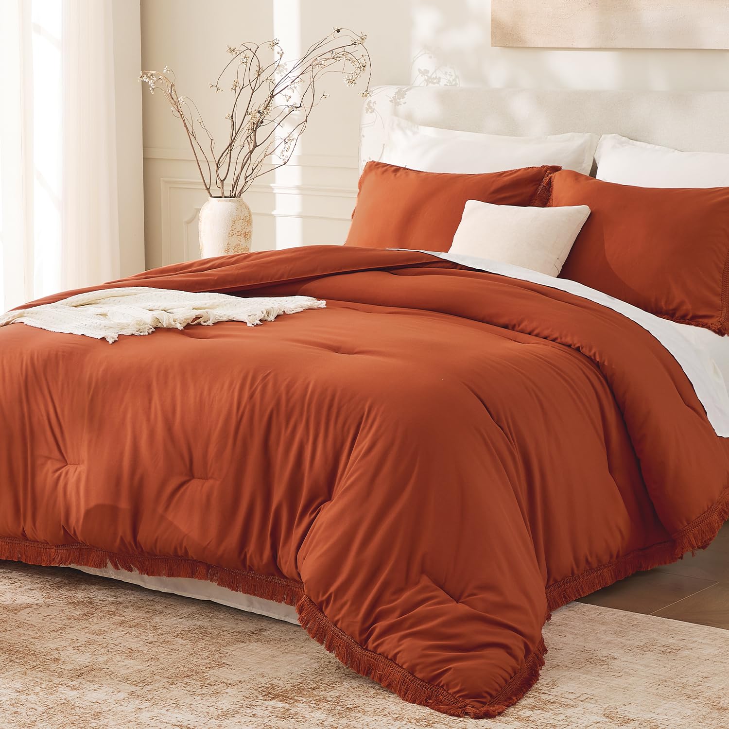 Andency king size comforter in burnt orange with warm, inviting texture