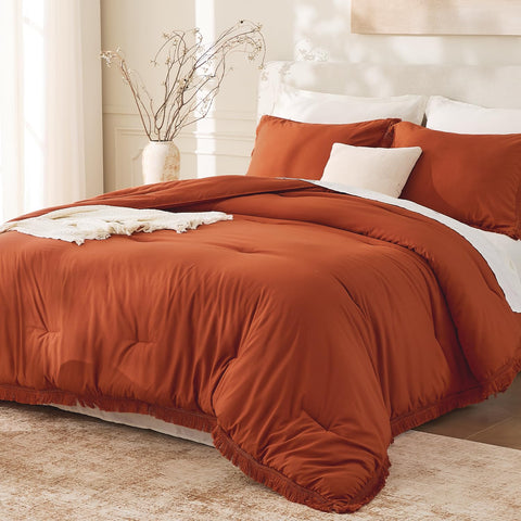 Andency king size comforter in burnt orange with warm, inviting texture