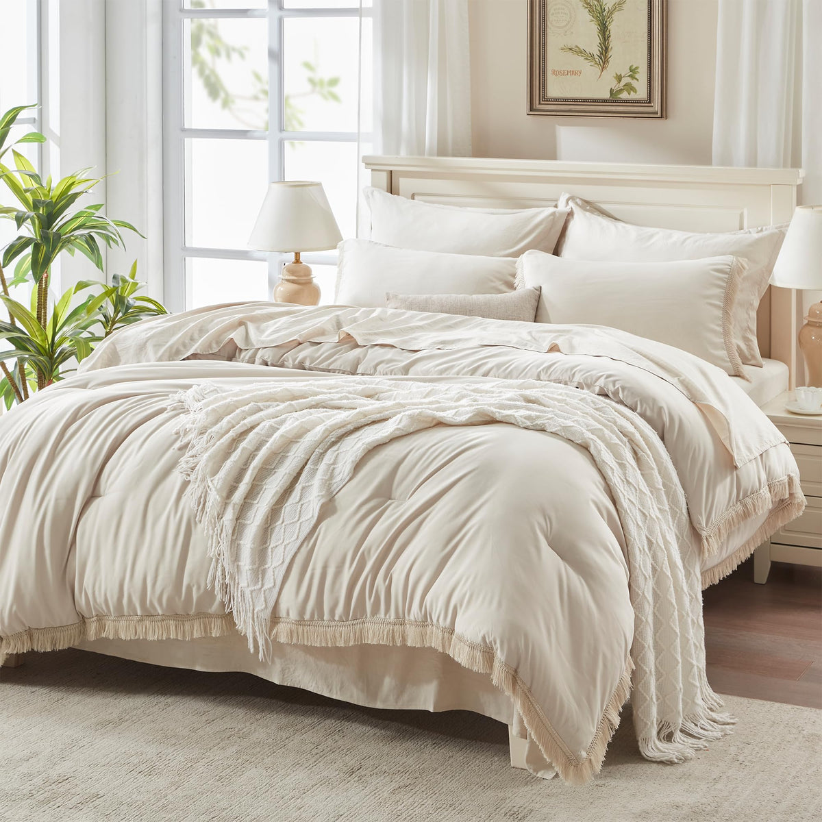 Andency king-size comforter set tassel edges add elegant boho detail for a stylish bedroom