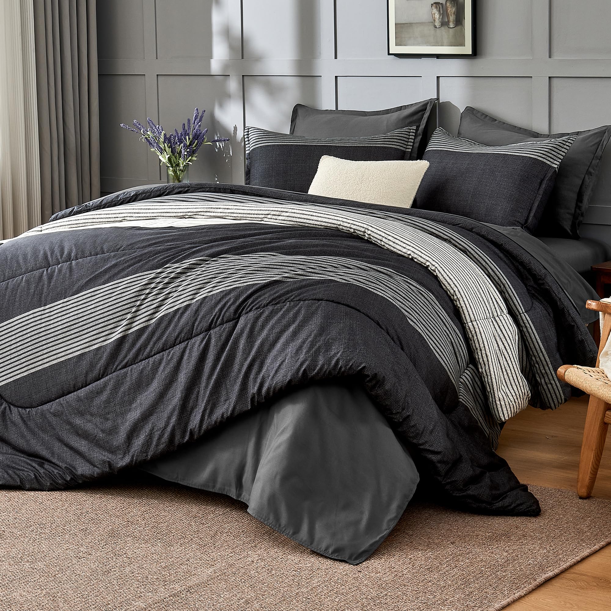 Andency king-size comforter striped stitch detail shows durable construction