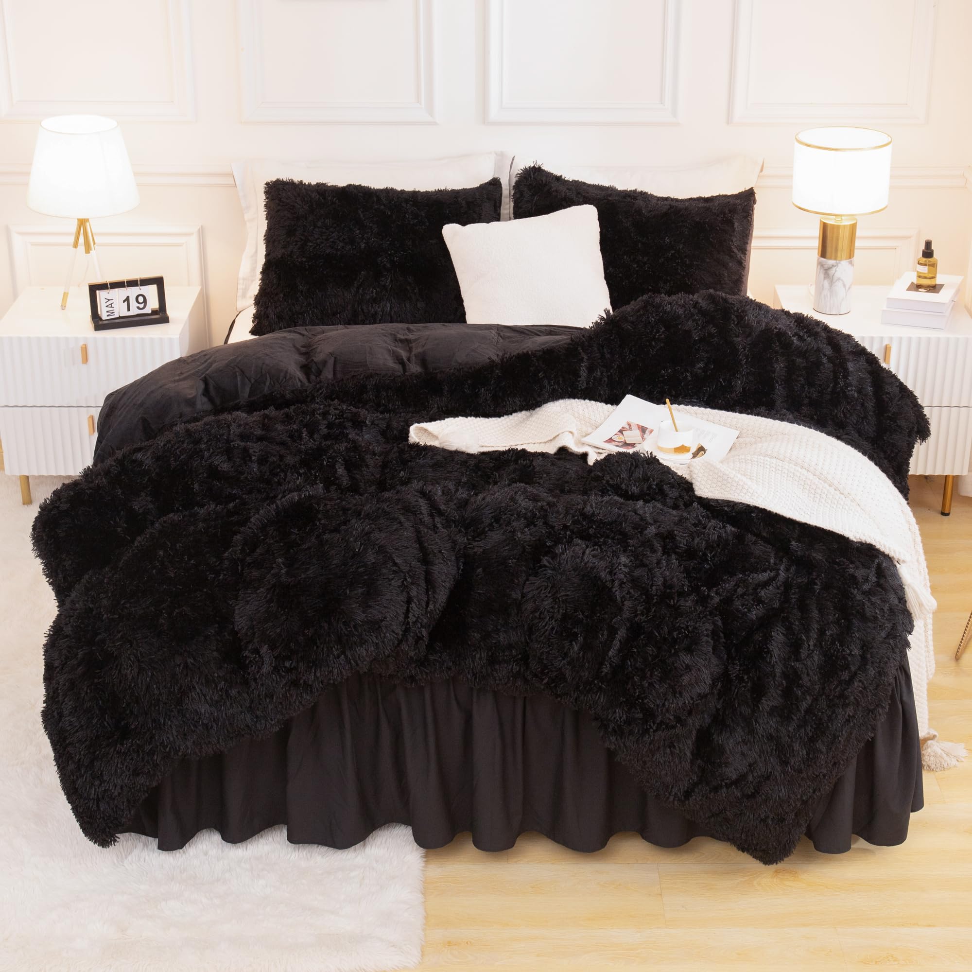 Andency queen comforter black front view shows plush warmth and style.