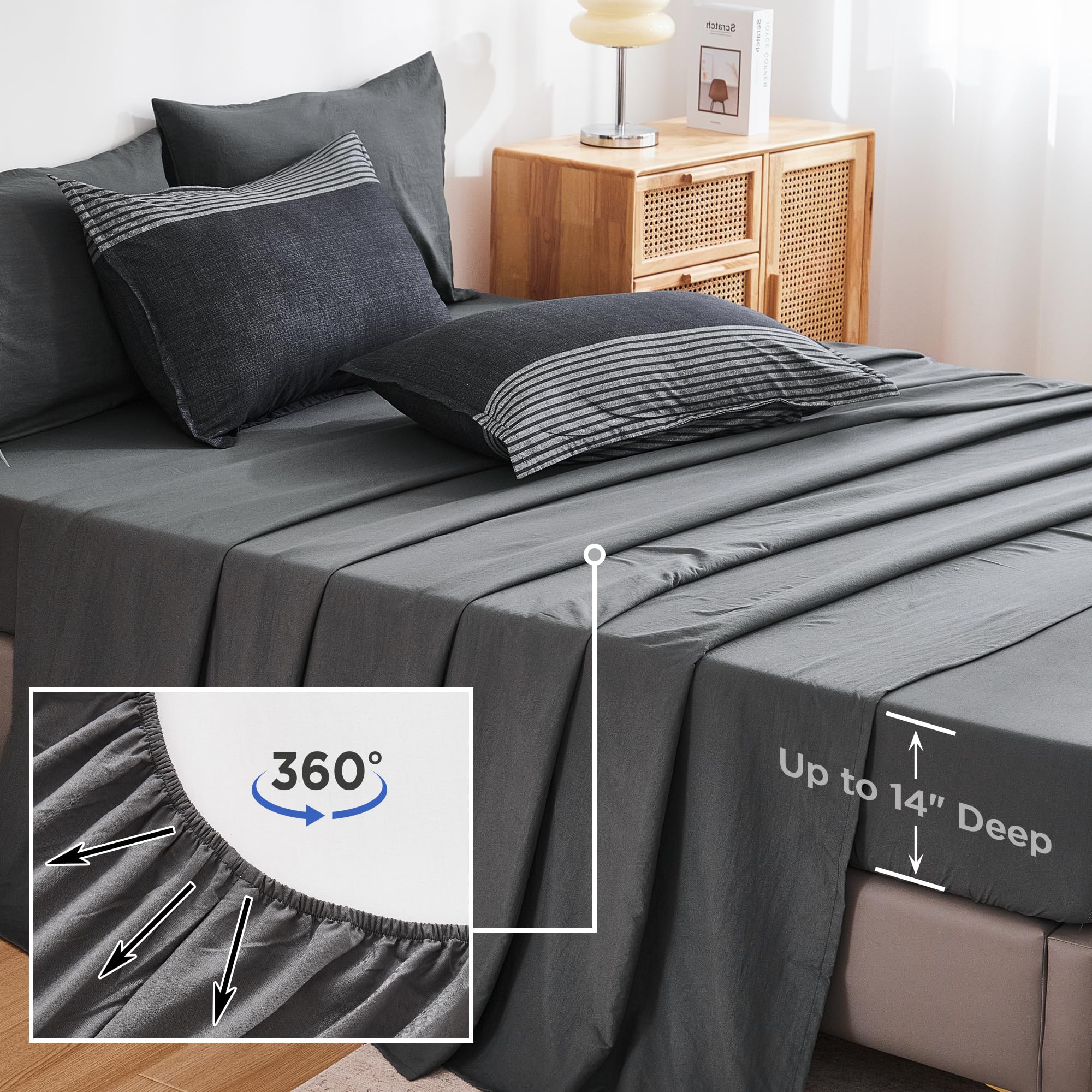 Andency Queen Comforter Set gray-black-white stripes suit many rooms
