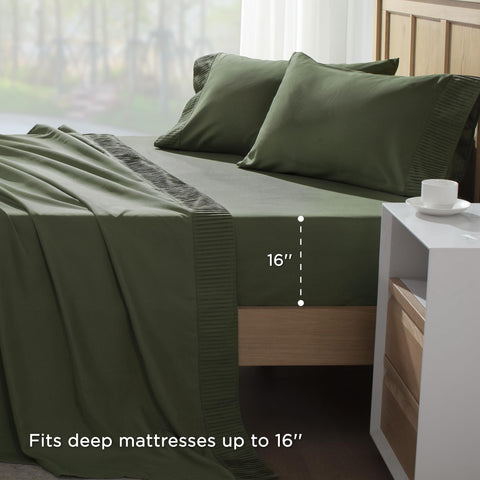 Andency Queen Sheet Set ruched hem design adds elegant detail to pillowcases and sheets.