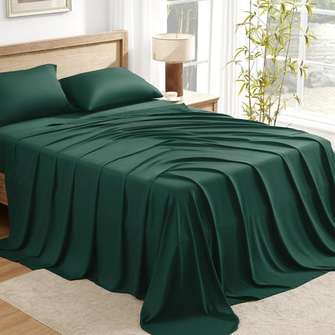 Andency Queen Sheets Set shows silky soft bamboo fabric for peaceful sleep and cooling comfort.