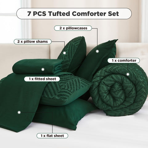 Andency shams in emerald green complete the 7-piece bed-in-a-bag ensemble.