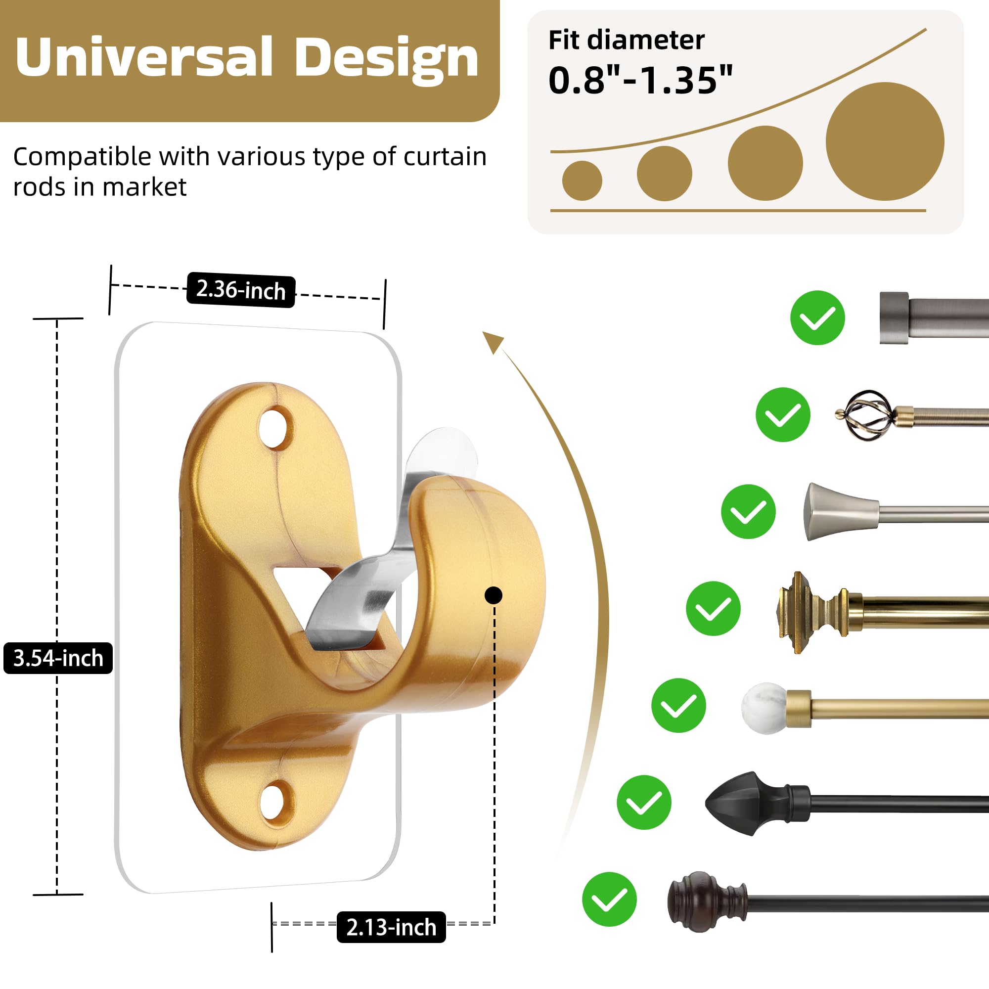 ANDGOO curtain rod holders gold wall mount adhesive demonstrates strong adhesion.