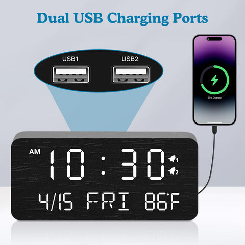 Andoolex dual alarm clock with snooze and weekday/weekend options