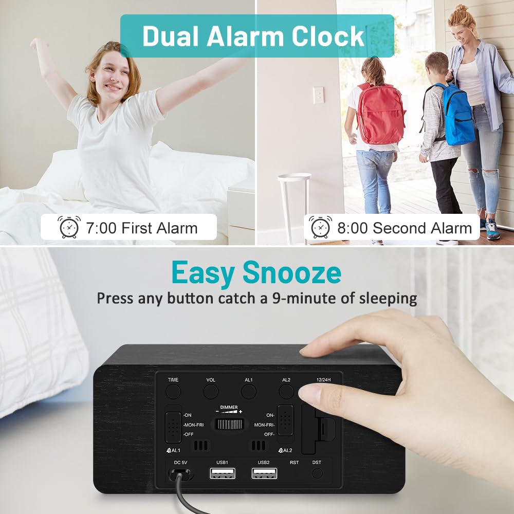 Andoolex clock with dual USB ports for extra device charging