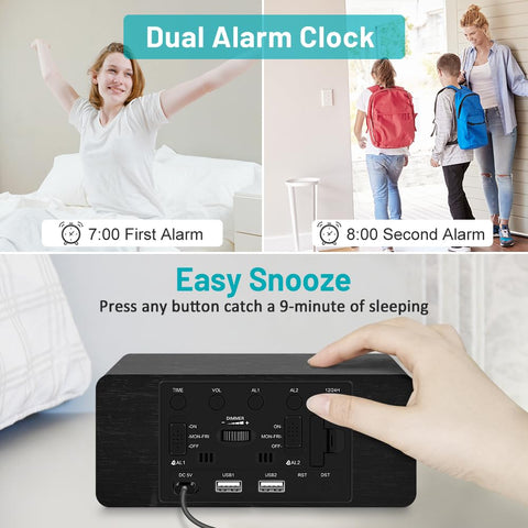 Andoolex clock with dual USB ports for extra device charging