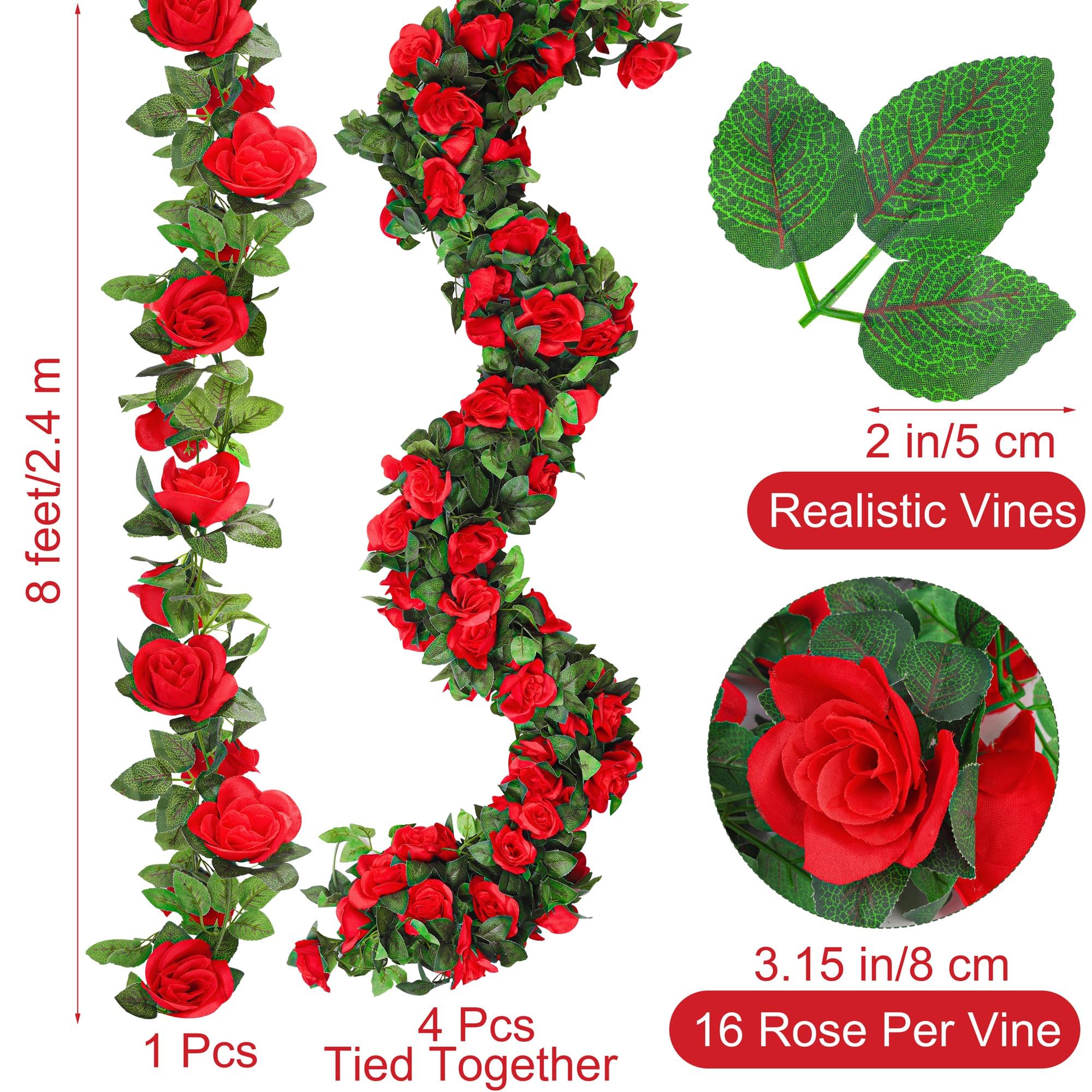 Close-up of Derby red roses on Aneco garland for realism.