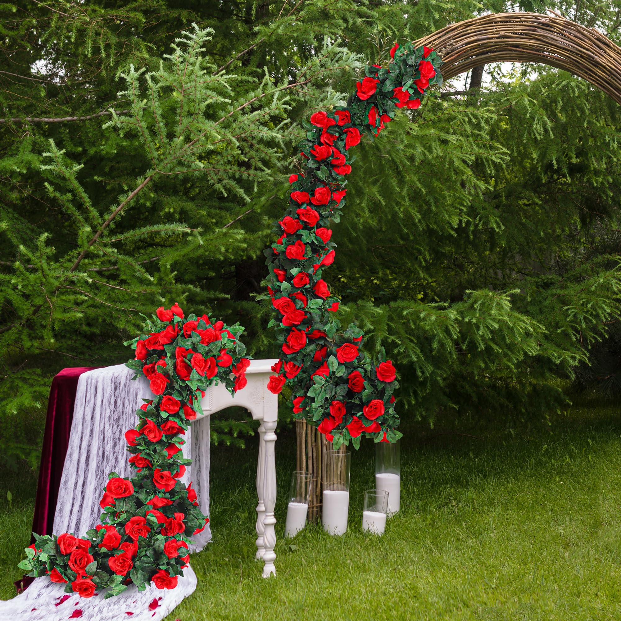 Indoor garden party with Aneco red flower vines for vibrant accents.